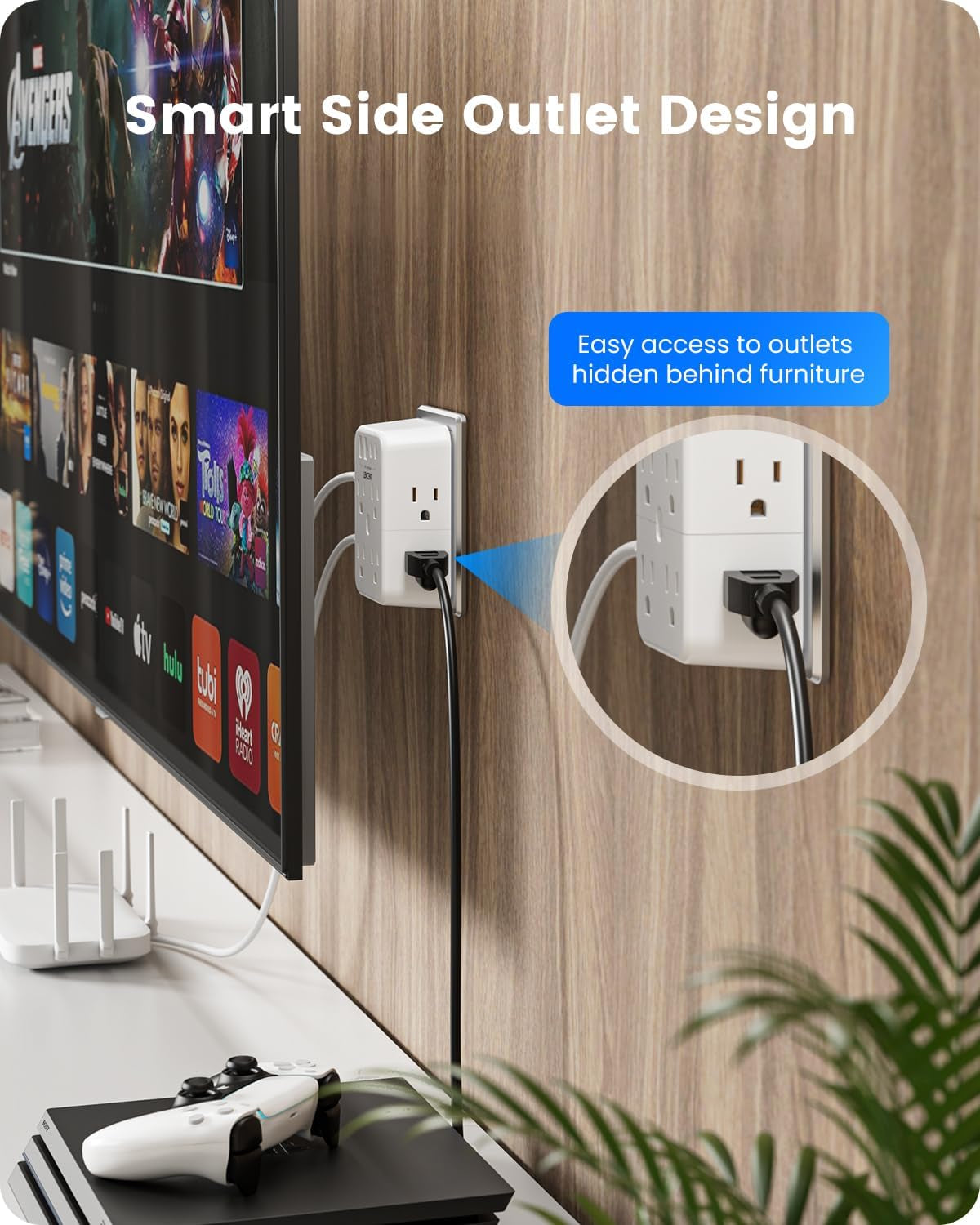 2 Prong Power Strip, 3 to 2 Prong Outlet Adapter, 2 Type C&2 USB, Polarized Plug, 3-Sided 12 Outlets Wide Spaced Extender, Wall Tap Splitter for Non-Grounded Outlets in Old House Hotel Dorm